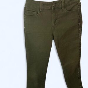 Jordache Khaki olive skinny jeans with shimmering detailed trim 6